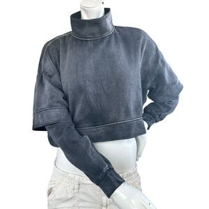 Urban Outfitters BDG Gray Burnout Drew Mockneck Layered Boxy Crop Top Size Small